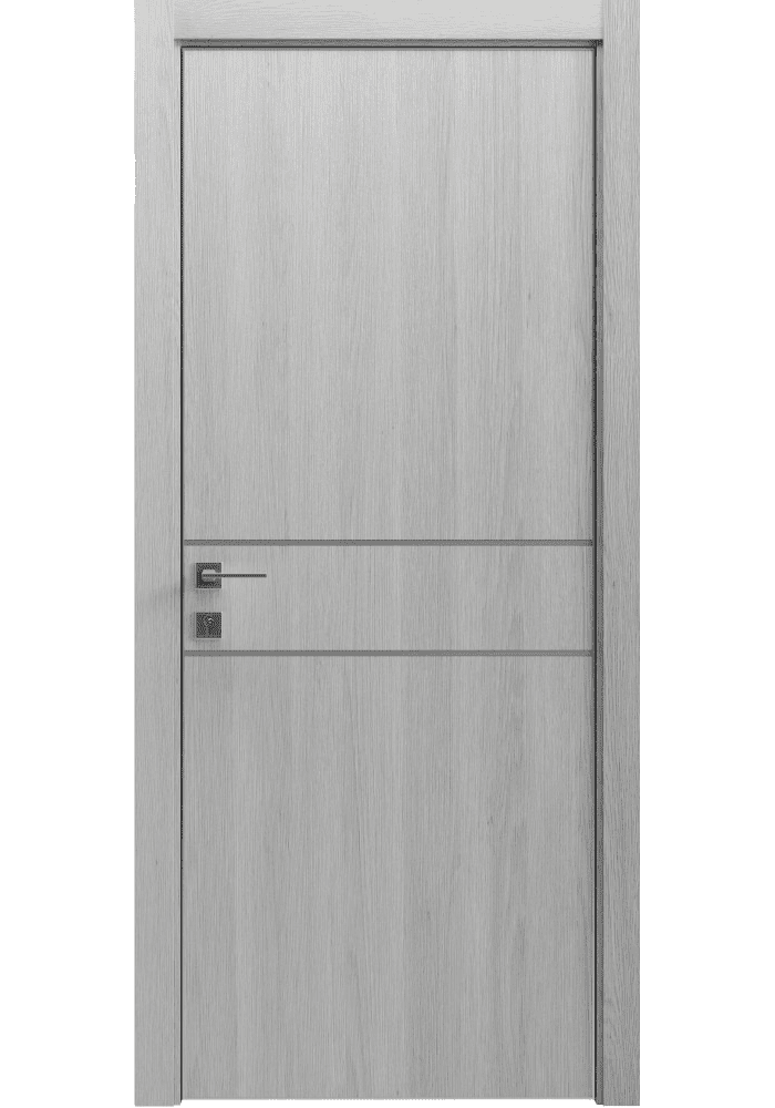 Двері Rodos Modern Flat-01 з алюмінієвим контуром у сучасному інтер’єрі.